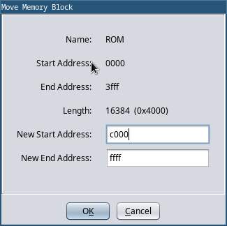 A screenshot of Ghidra showing the 'Move Memory Block' dialog